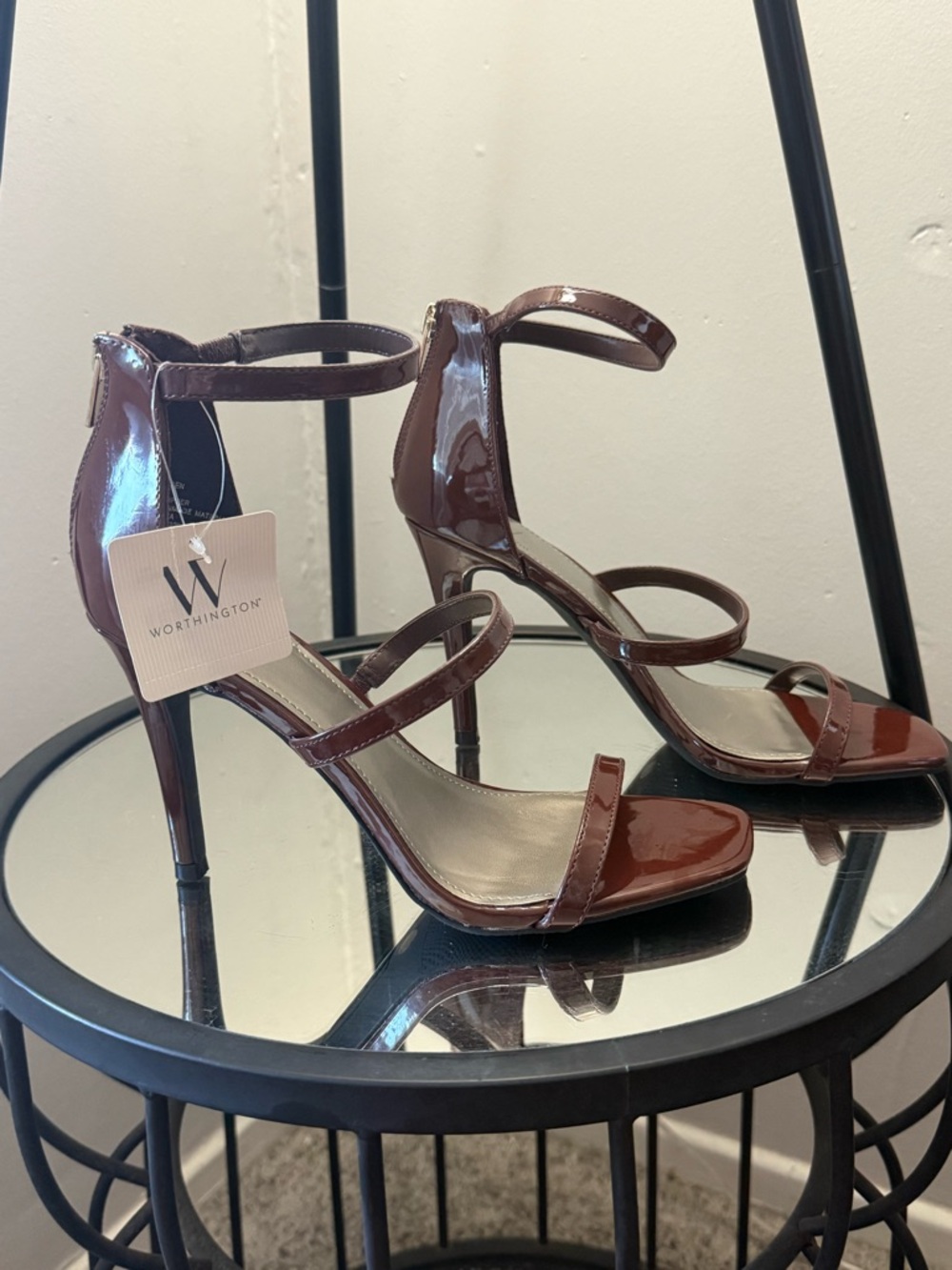Worthington Brown Patent Strappy Stiletto Sandals